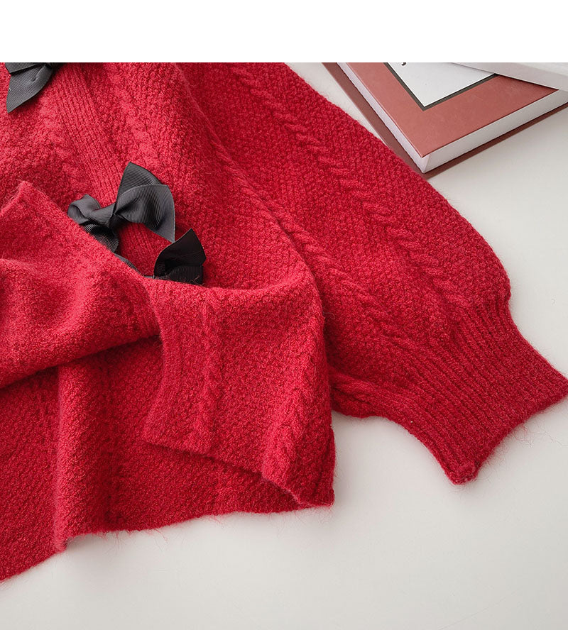 Korean bow design French Pullover long sleeve top  5915