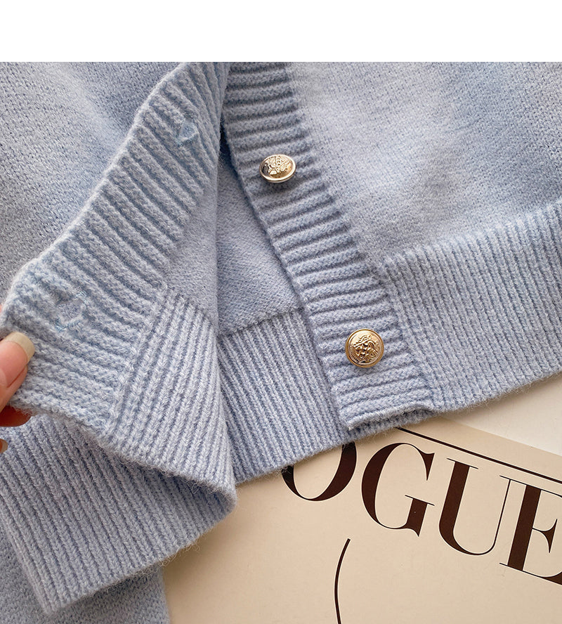 Vintage French short knit cardigan design long sleeve top  6668