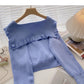 Pull court à col en dentelle bleu marine pour femme 6654