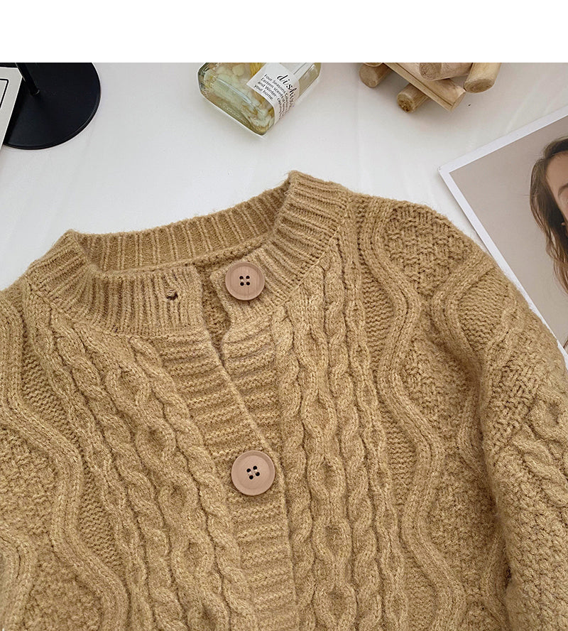Single breasted round neck Vintage twist sweater  6114