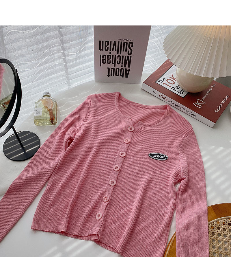 Knitwear long sleeve thin round neck single breasted cardigan  6530