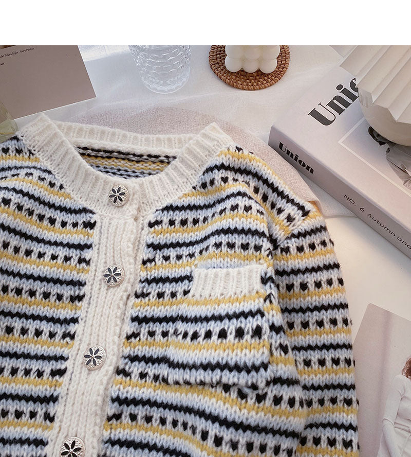 Niche fashion retro contrast striped long sleeved top  5883