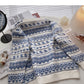 Contrast Vintage jacquard loose Pullover long sleeve sweater  5920
