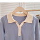 Color blocking slim fit short sweater casual slim long sleeve  6593