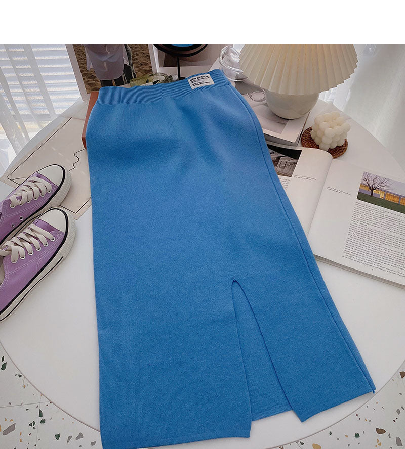 Korean version of A-line skirt with a high waist and a fork  5760
