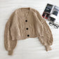 Loose coat women's long sleeve retro three button sweater  5836