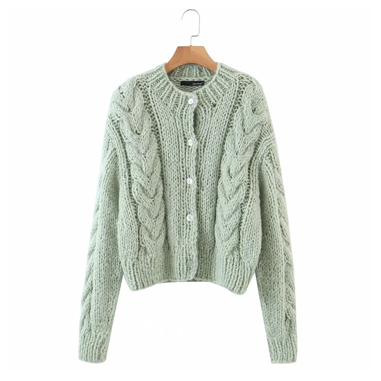 New lazy style round neck single breasted twist sweater  7380