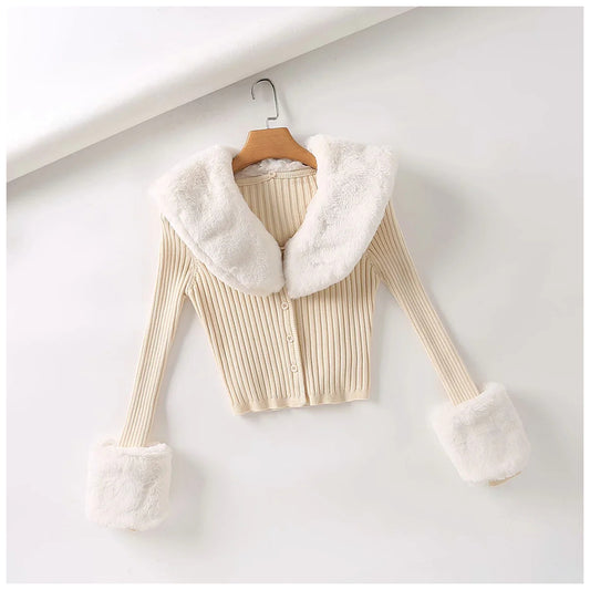 Minority Spice Girl T-shirt detachable Plush long sleeve wool collar slim fit  7153