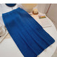 Simple and versatile thread knitted high waist split A-line skirt  5752