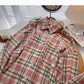 Slouchy Vintage Plaid Shirt Long Sleeve Top  6298
