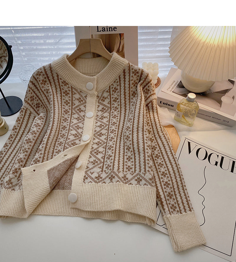 Vintage-Print zeigt dünnes langärmliges Cardigan Top Fashion 5888