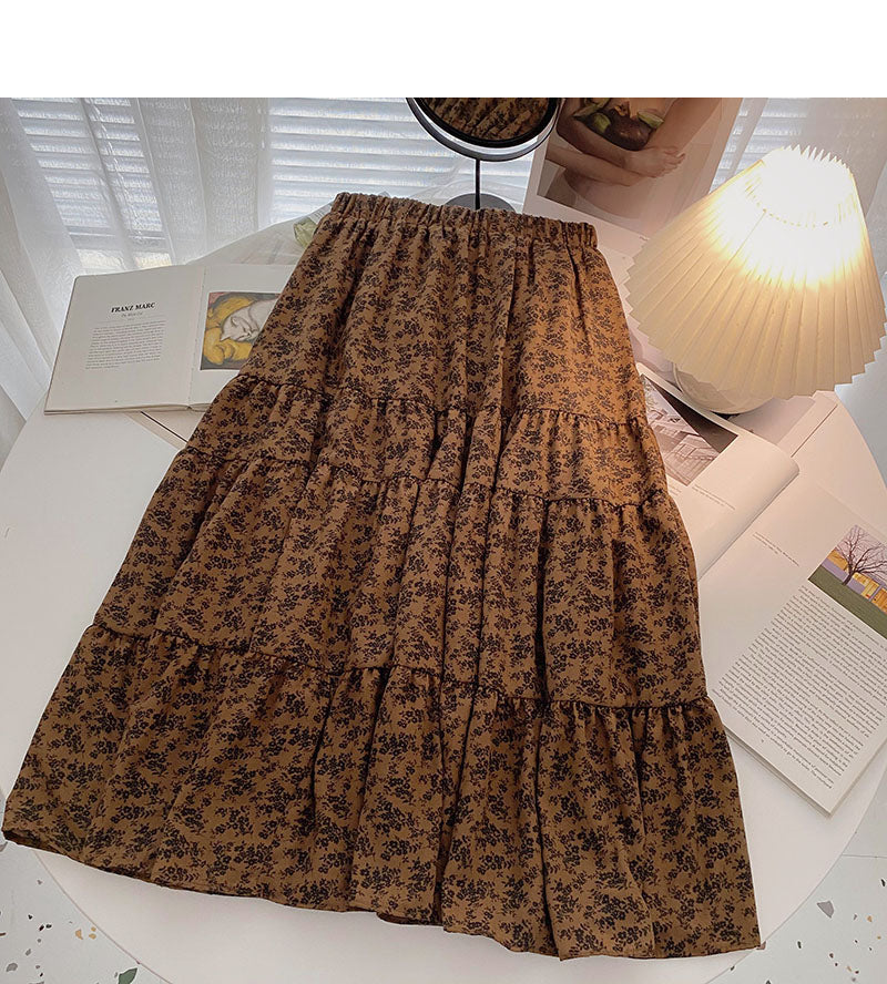 Elastischer Rock in A-Linie mit hoher Taille im Vintage-Stil 5773