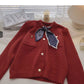 Small retro Silk Scarf Lace up round neck design top  5853