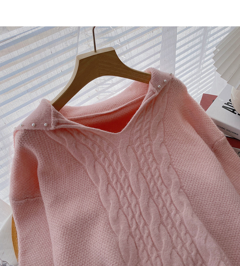 Sweet niche design nail bead V-neck twist long sleeve top  6018