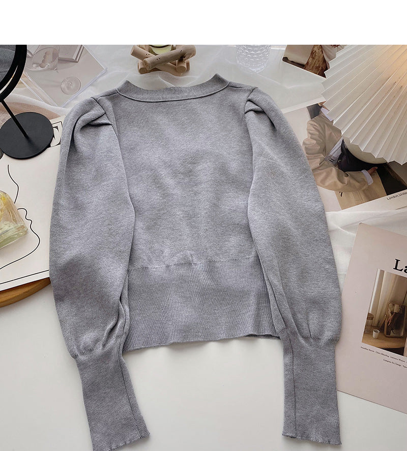 Pull col V vintage à manches longues et coupe slim 6595