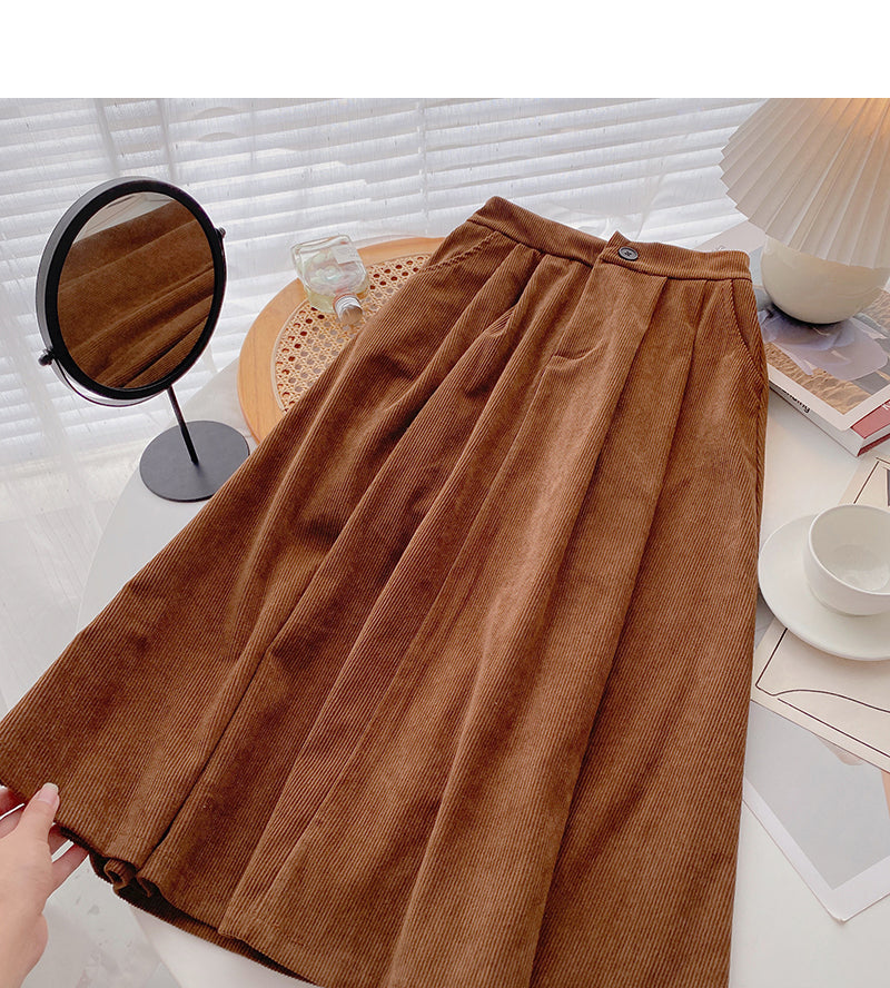 Hong Kong style leisure solid color high waist corduroy dress  5776