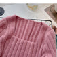 Niche design pit stripe sweater slim square neck top  6156