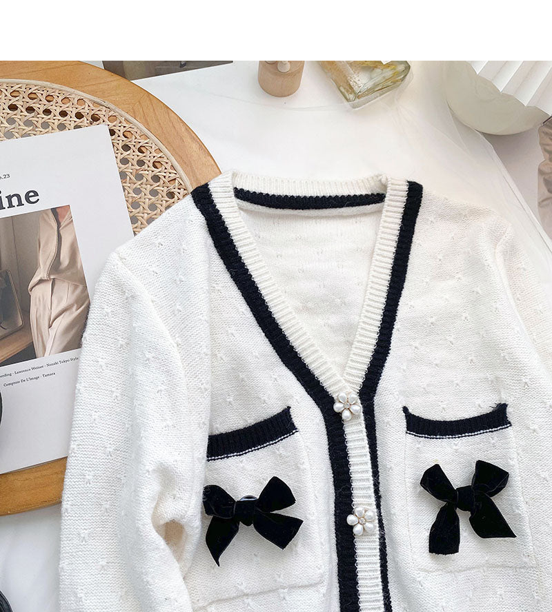 Small fragrance retro nail bead color matching V-neck bow top  6034