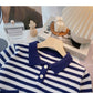 Long Sleeve Striped Sweater Lapel top  6458