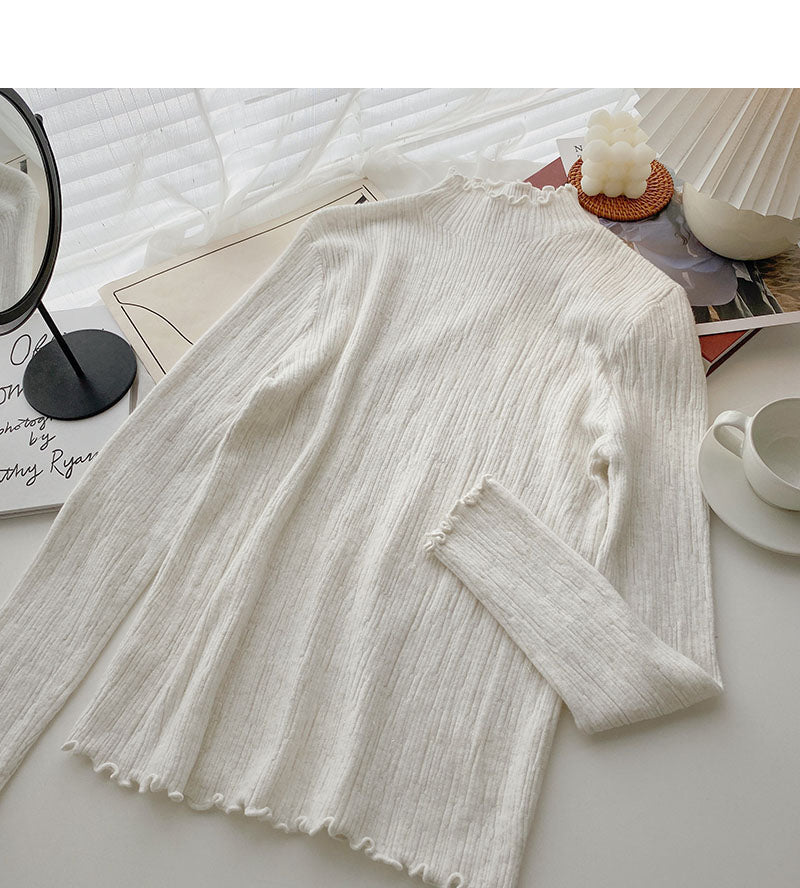 Korean stand collar long sleeve design slim fit bright silk sweater  6664