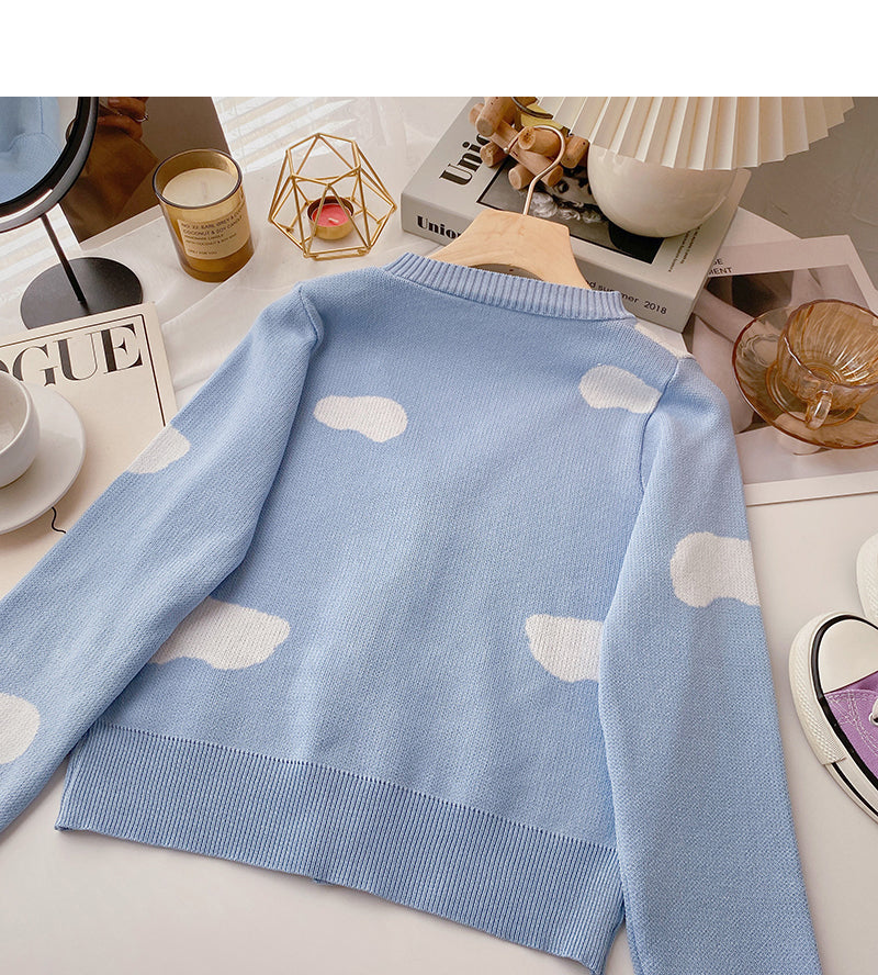 Design contrast color long sleeve knitted cardigan  6467