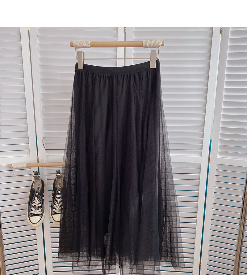 Jupe trapèze mi-longue élastique taille haute polyvalente coréenne 5792