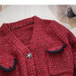 Kleiner Duft, roter Retro-Pullover, Strickjacke, Damen 6052