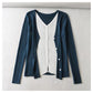 V-neck breasted color contrast fake two slim knit Cardigans  7471