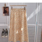Sweet high waist floral mid length skirt design  5800