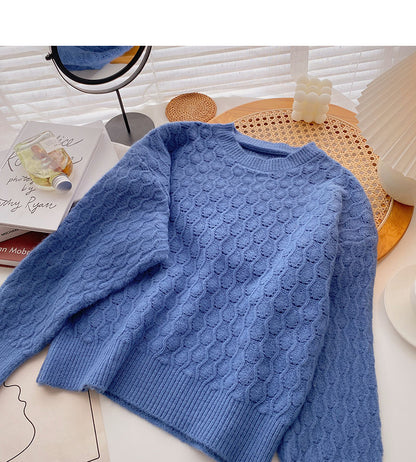 Pull coréen à manches longues et col rond, haut de couleur pure 5863