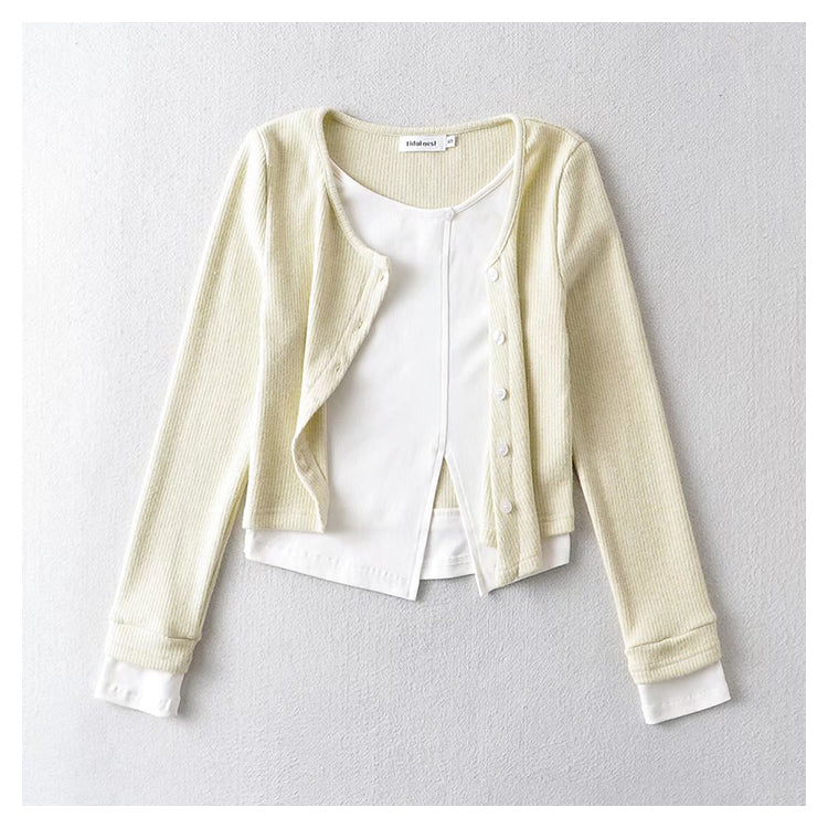 Spice Girl contrast stitched fake two-piece sweater  7176