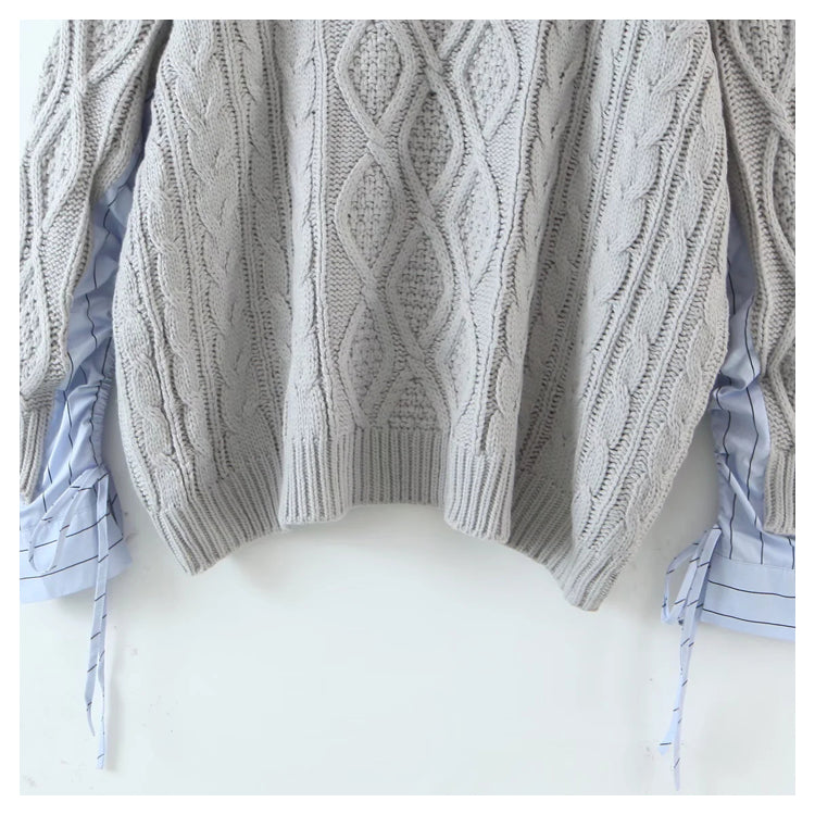 Design Spleißärmel Rundhalspullover mittellanger Pullover 7477