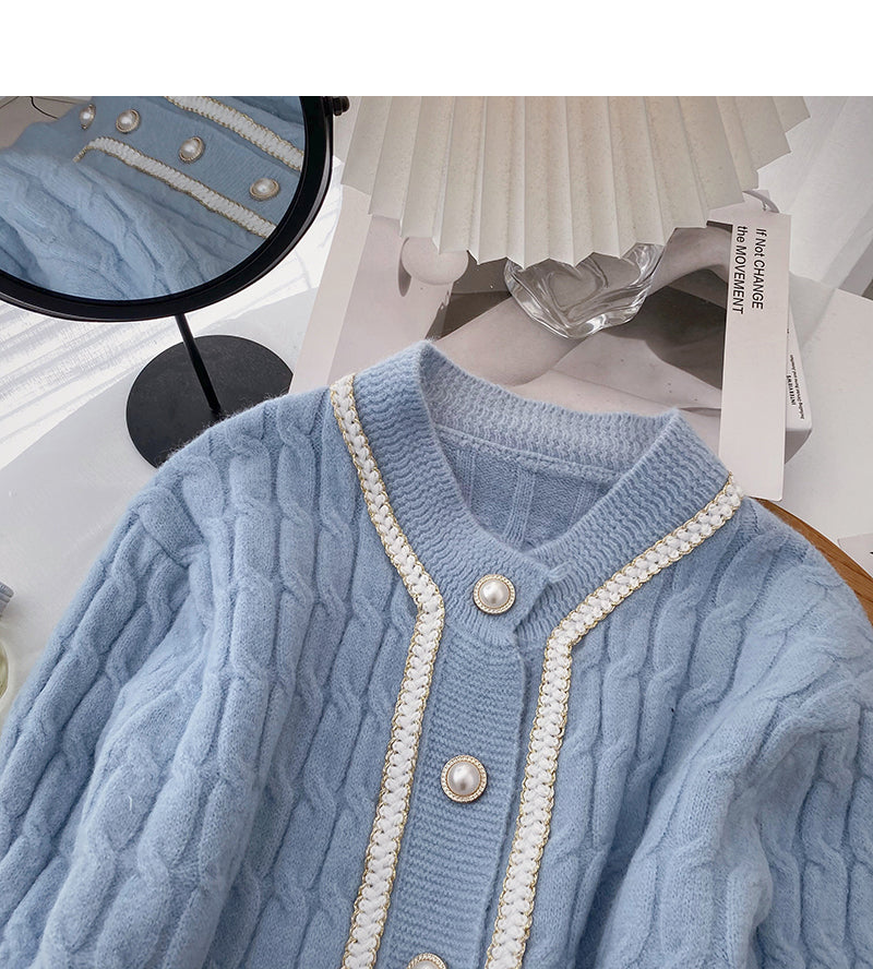 Korean pearl button round neck retro stitching short top  5909