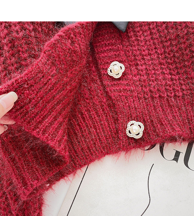 Single breasted V-neck Vintage French sweater coat  6182