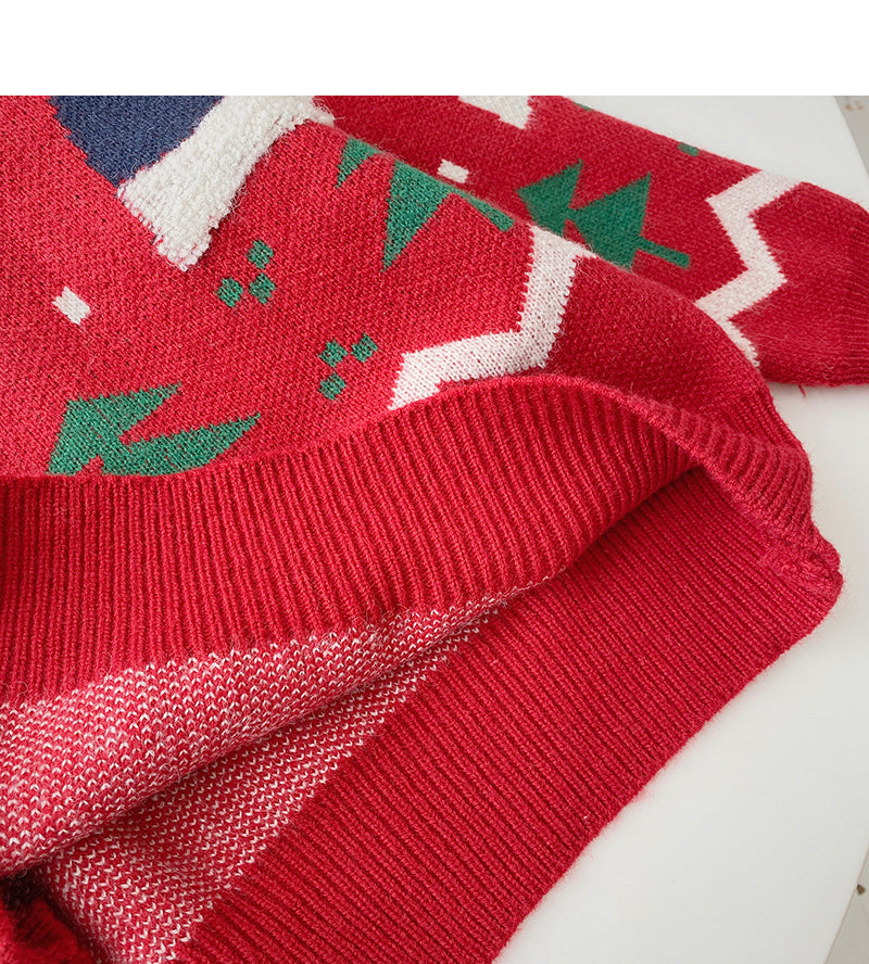 Weihnachtsmütze Jacquard Kontrast Pullover Langarm Pullover Top 6161