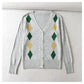 V-neck rhombic jacquard loose thin knit cardigan top  7443