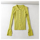 Single breasted flare sleeve pit stripe solid color sweater  7384