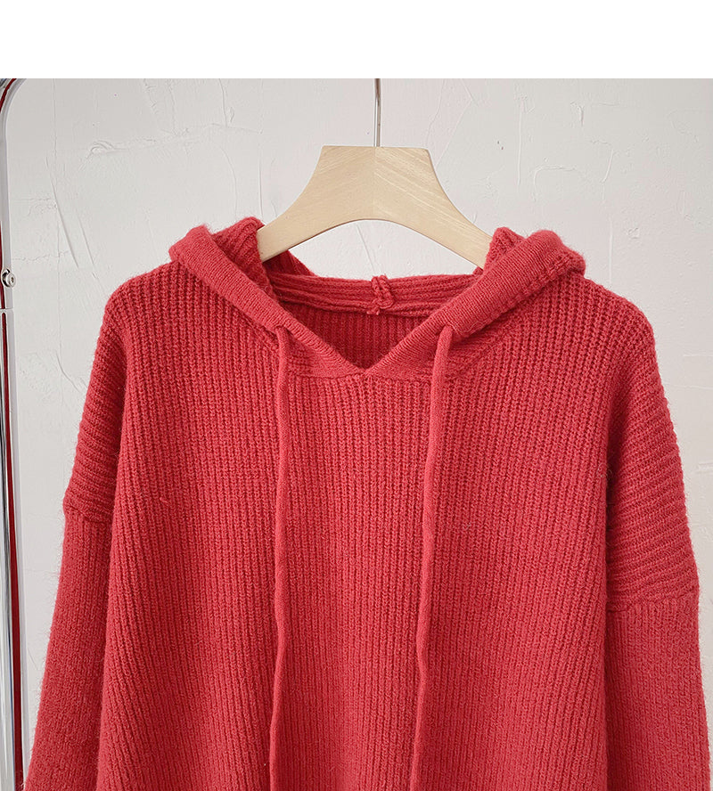 Pull femme style paresseux rétro ample à manches longues à capuche faux haut deux pièces 6197