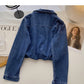 Niche design fashion stitching short Denim Long Sleeve Shirt 6330