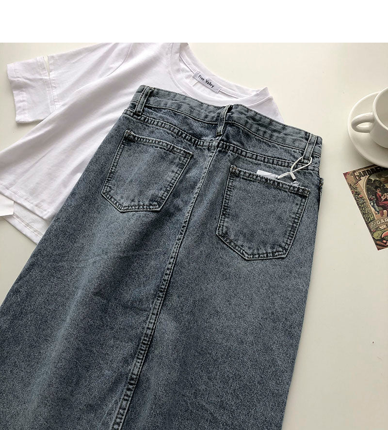 New women's Korean retro denim high waist A-line skirt  5691