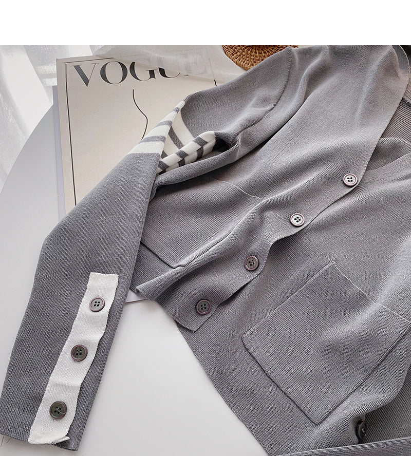 Knitwear Casual Short Hooded Coat long sleeve top  6453