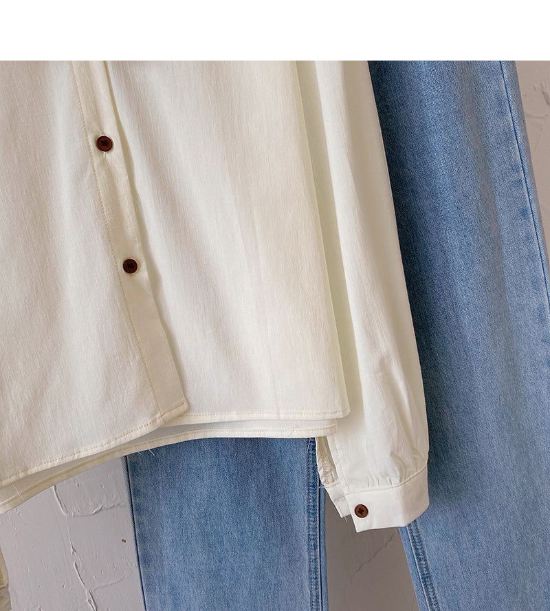 Baby collar long sleeve Vintage shirt casual loose top fashion  6431