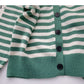 Cardigan tricoté à manches longues vintage à rayures et col en V, haut décontracté 6634