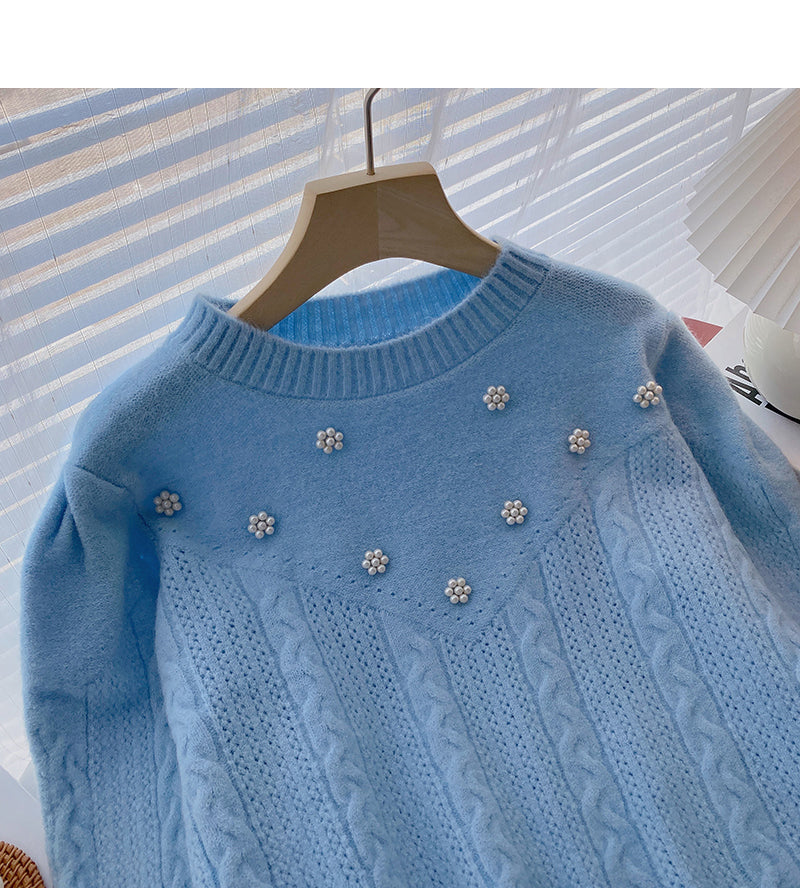 Small fresh and sweet foreign style nail bead round neck twist coat  6004