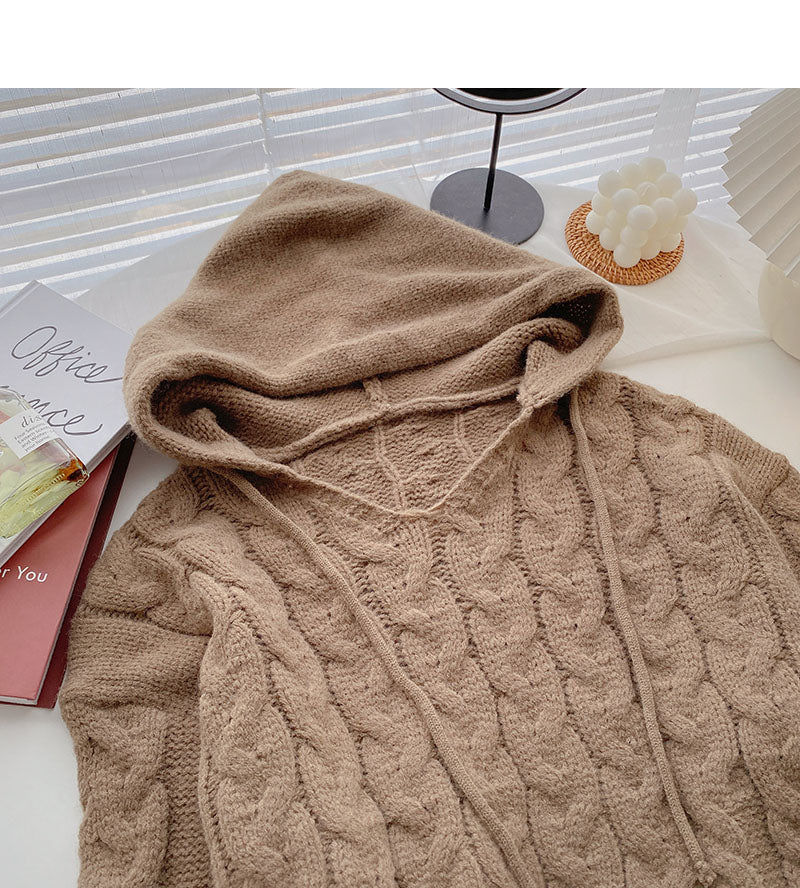 Kapuzenpullover im Nischendesign mit langen Ärmeln und kurzem Strickoberteil 5854