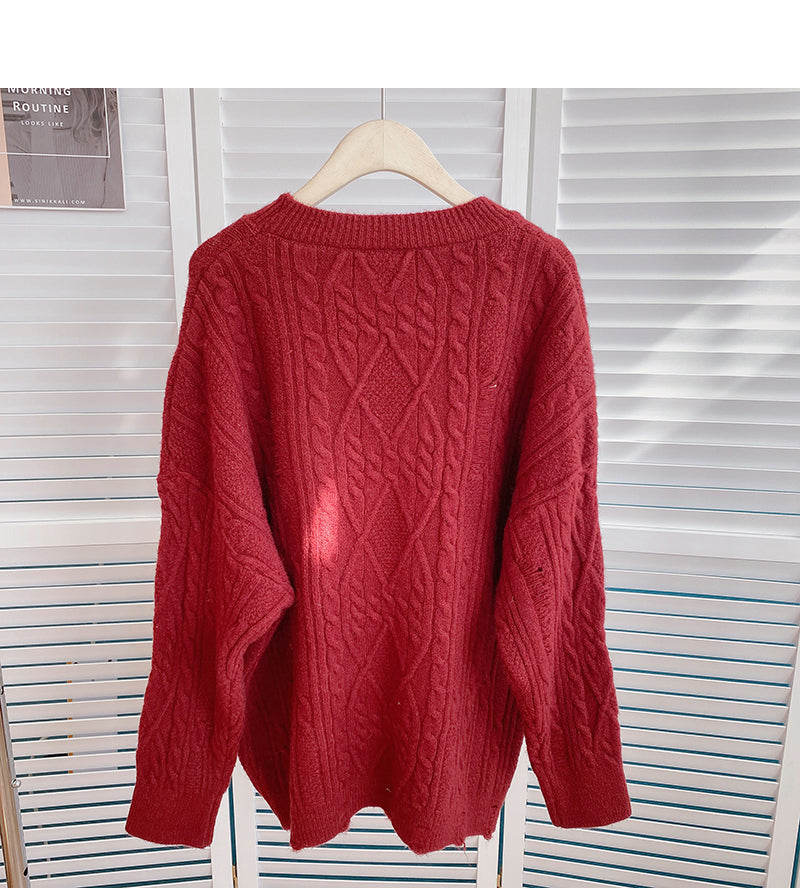 Twist solid color knitted sweater women's lazy style  6158