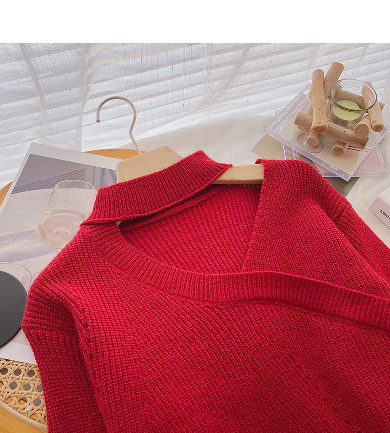 Design sense hollow out stand collar Pullover thin top  6181
