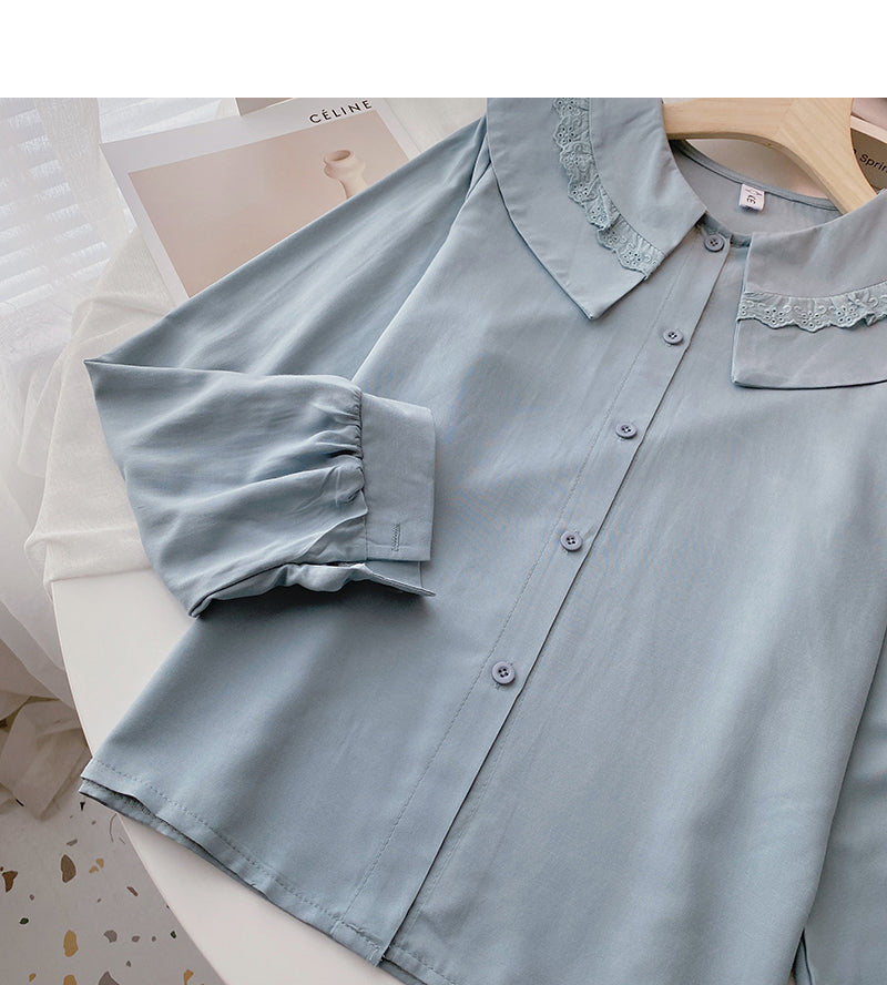Doll collar shirt Female Minority design sense  6392