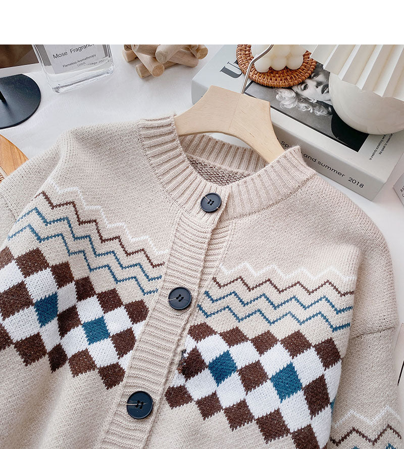 Lazy Style Retro Mode Kontrastfarbe Langarm Top mit Rundhalsausschnitt 6137
