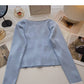 Knit cardigan design contrast color long sleeve top  6584